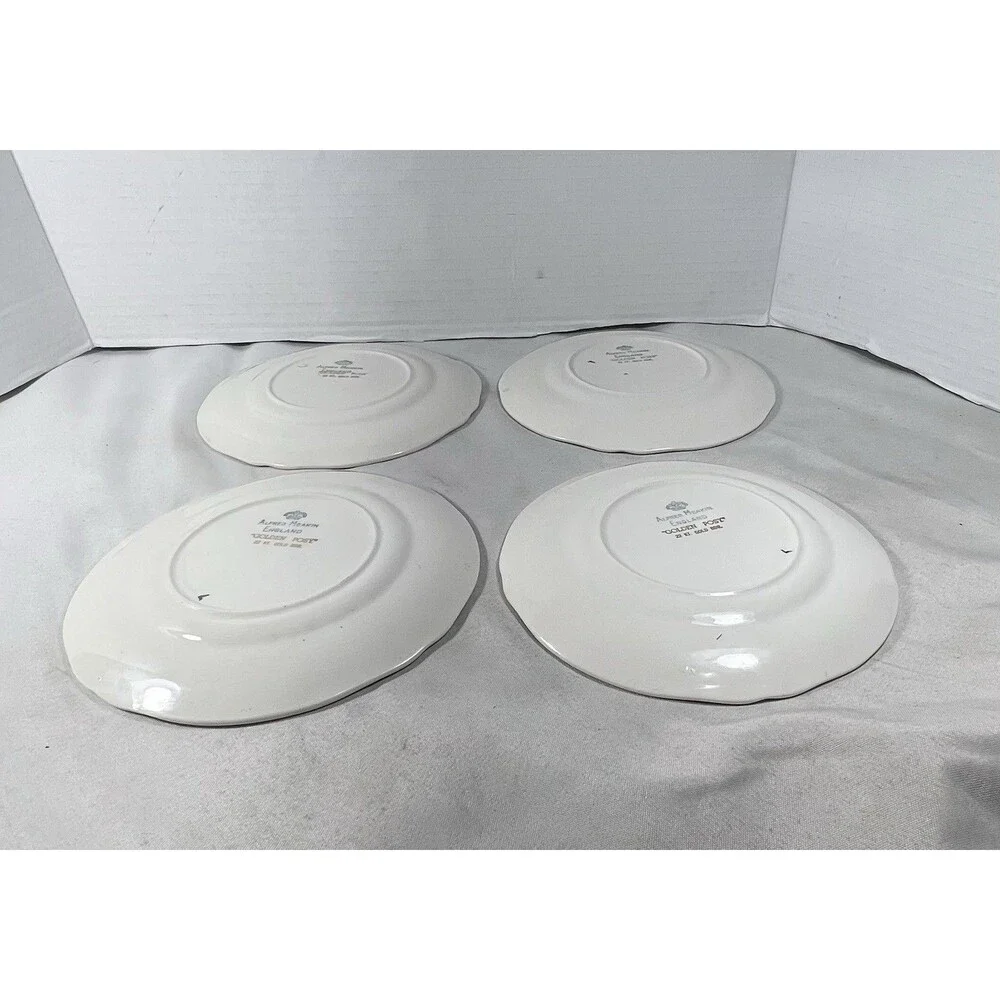Vintage Alfred Meakin Golden Posy Dessert Plates 6.5” Set of 4 22K Gold England